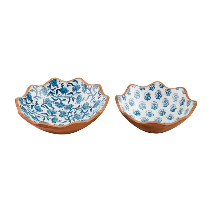 Block Print Scalloped Bowl Set