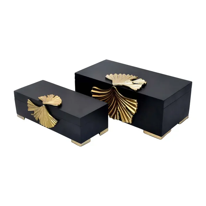 Blu from Sabavi Home Black Gingko Boxes, Set of 2