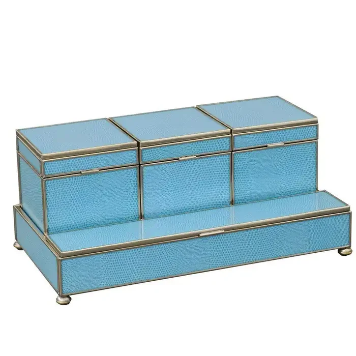 Blue Faux Lizard Three Box Vanity Set