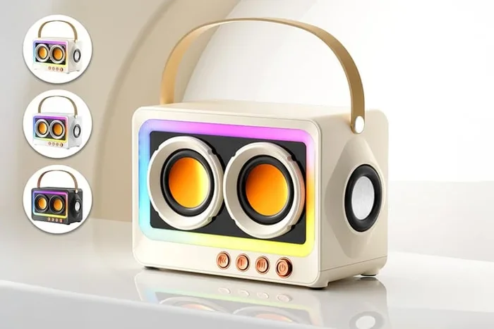 Bluetooth 5.3 Retro Mini BoomBox Wireless LED Speaker – 3 Colours