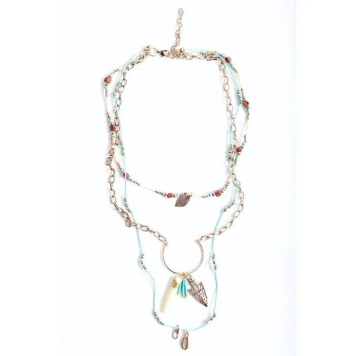 Bohemian Chic Faux Tusk & Horn Necklace ? Rustic Gold Faux Animal Inspired