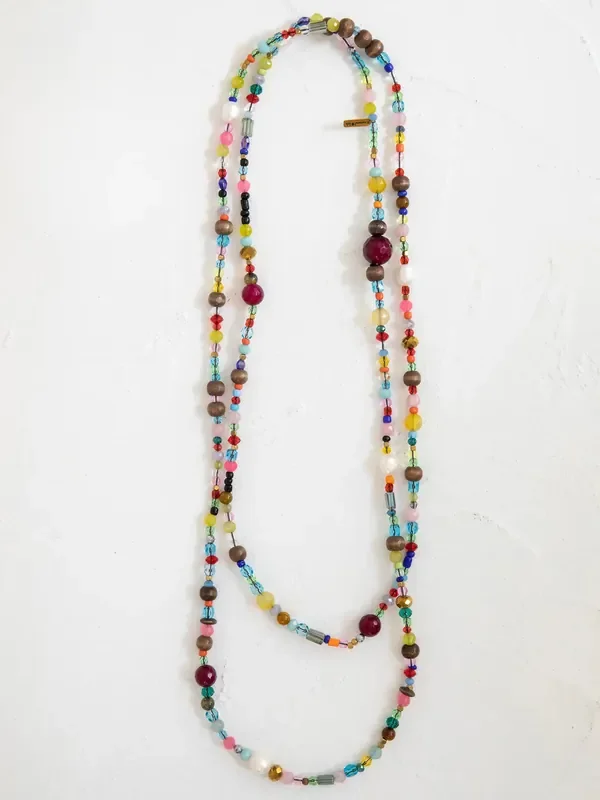 Boho Glass & Pearl Beaded Necklace Multicolor Natural Life