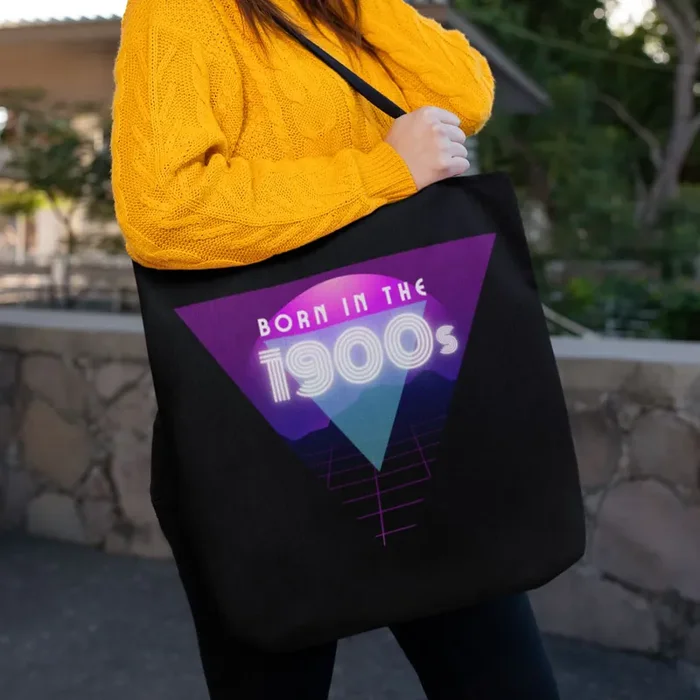 Born in the 1900s Tote Bag in Black 18″ x 18″