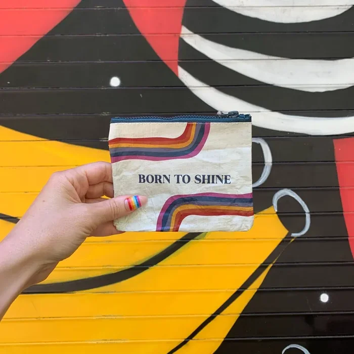 Born To Shine Zipper Wallet Recycled Material Organizer Pouch 5.25″ x 4.25″