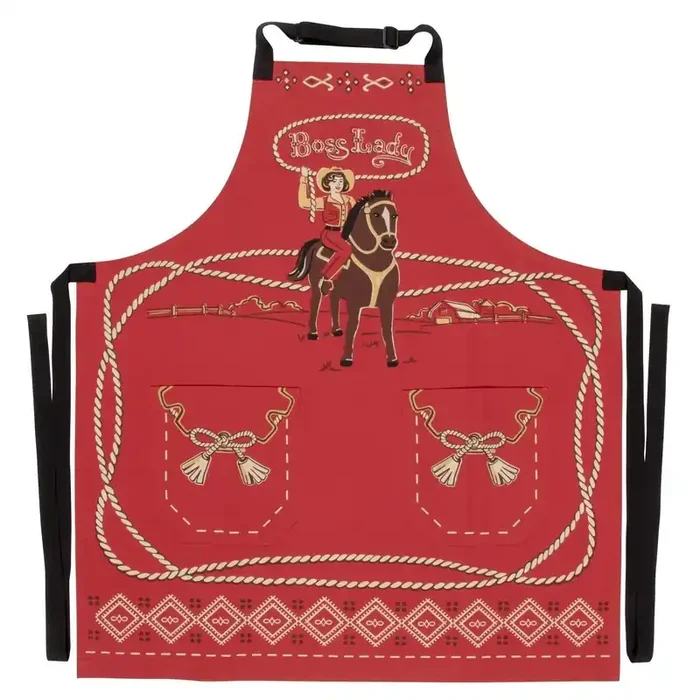 Boss Lady Cowgirl Western Retro Funny Cooking and BBQ Apron 2 Pockets Adjustable Strap 100% Cotton BlueQ at GetBullish