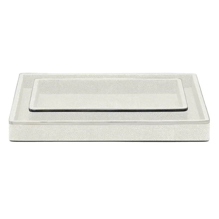 Bradford Faux Shagreen Tray Set/2 (Blanc/Silver)