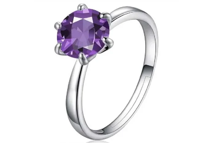 Breathtaking Amethyst Zircon Crystal Ring with Elegant 6 Prong Setting