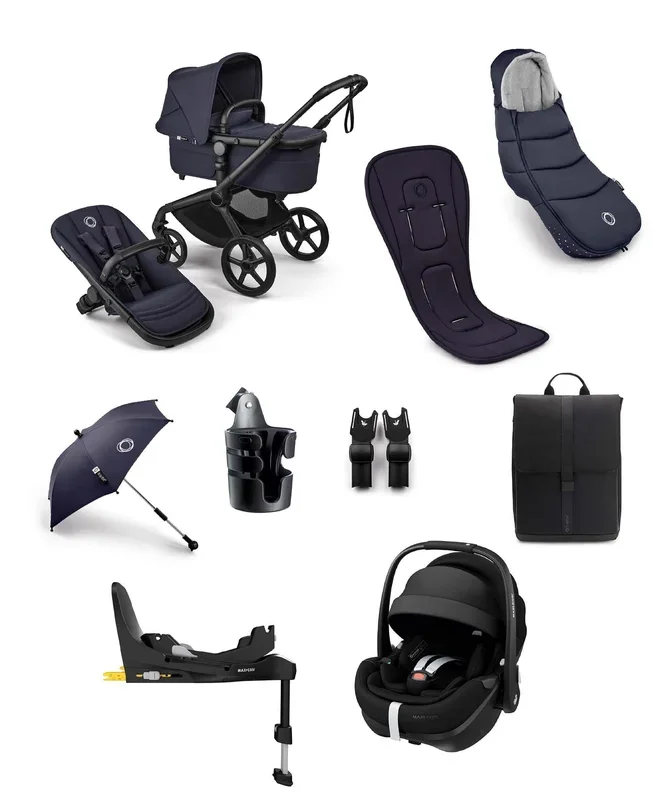 Bugaboo Fox 5 Renew Complete Pushchair Bundle with Maxi-Cosi Pebble 360 Pro2 Car Seat (8 Pieces) – Deep Indigo