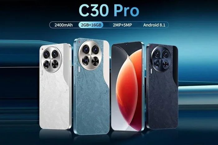 C30 Premier 6.6-inch Android Smartphone – Slim Marble Glass, Quad-Core, Dual SIM, 16GB Storage, Face Unlock – Mobile Phone (White/Black/Light Sea Blue)