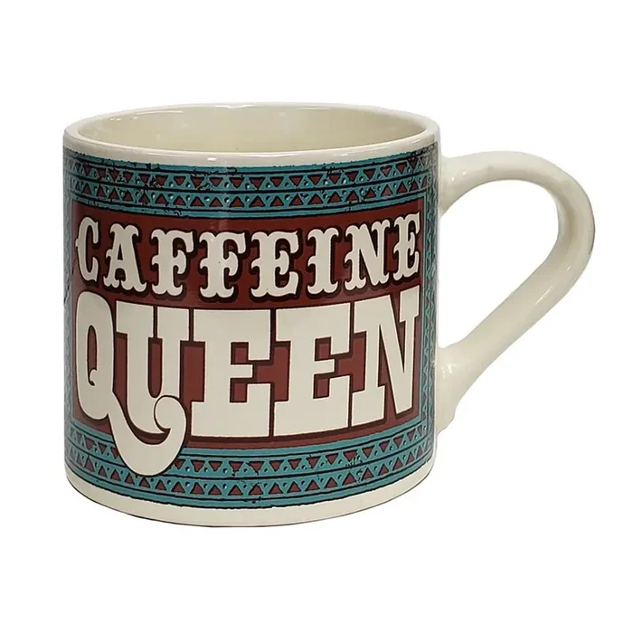 Caffeine Queen Ceramic Mug Vintage Style Design on Both Sides In a Gift Box