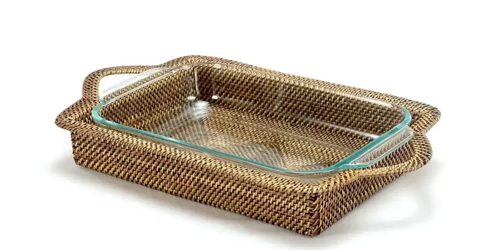 Calaisio Rectangular Casserole Basket with Pyrex, 2 Qt Baker