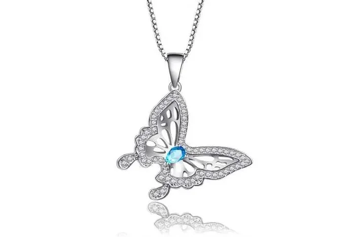 Captivating Blue Crystal Butterfly Necklace in Silver