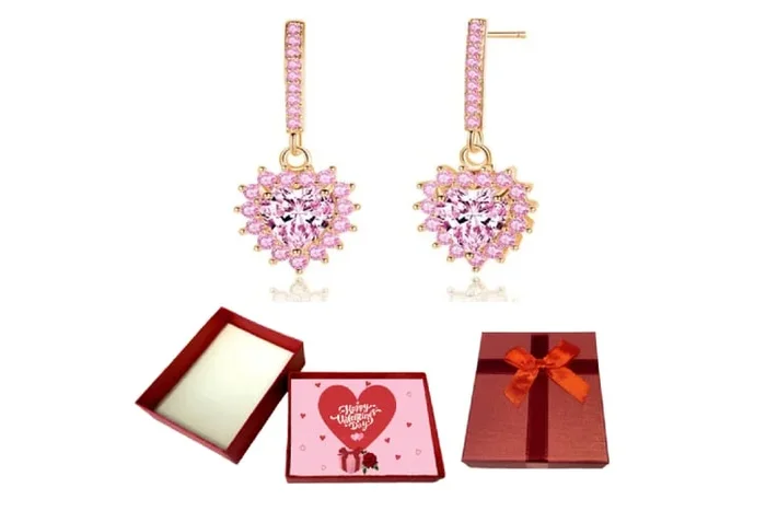 Charming Pink Crystal Heart Earrings & Valentine Gift Set