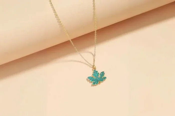 Charming Silver-Tone Blue Maple Leaf Necklace