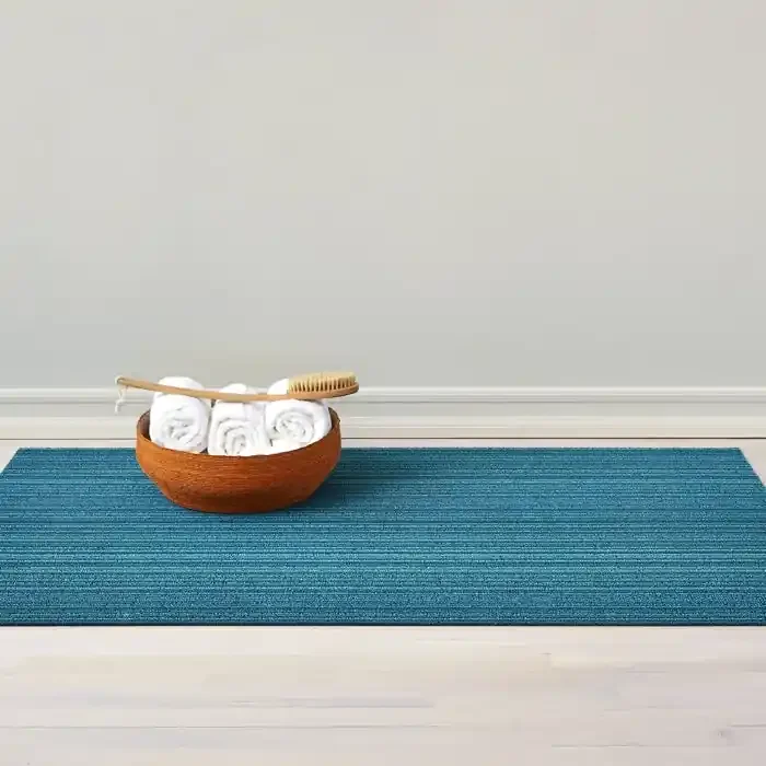 Chilewich Skinny Stripe Shag Floor Mat (Turquoise)