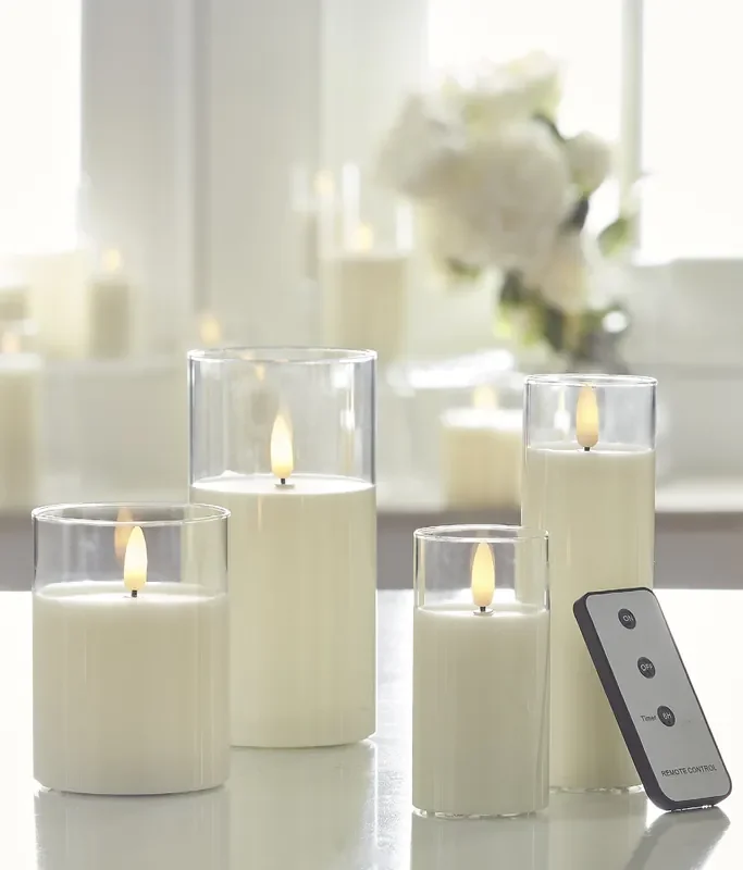 Clear Glass Ivory Pillar Candles