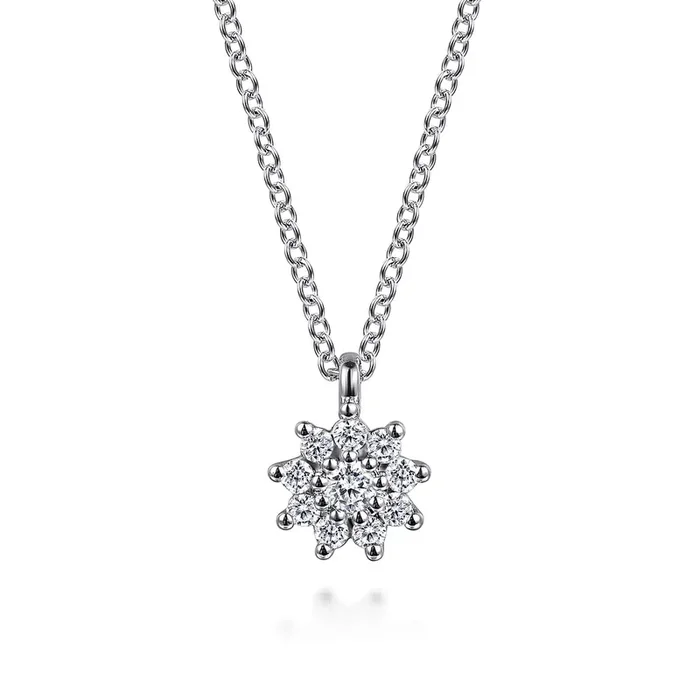 Cluster style pendant set with white sapphires 14kt white gold by Gabriel