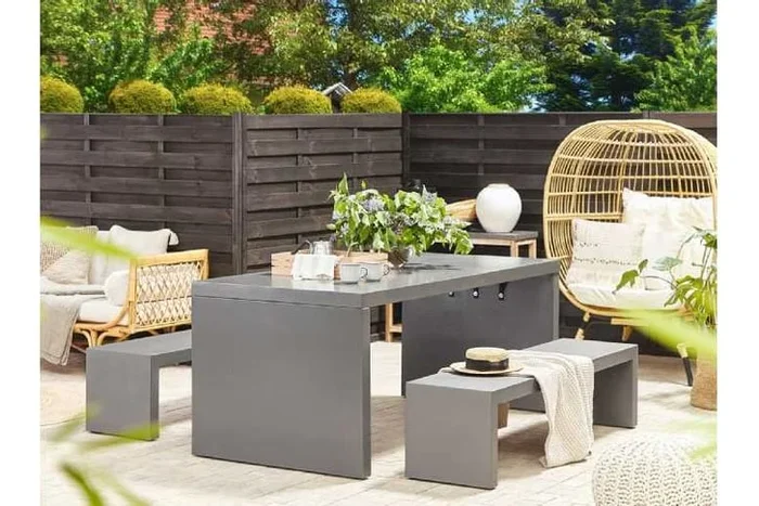 Concrete Garden Dining Table – TARANTO 6-Seater, Weather-Resistant, Modern Industrial, 180x90cm