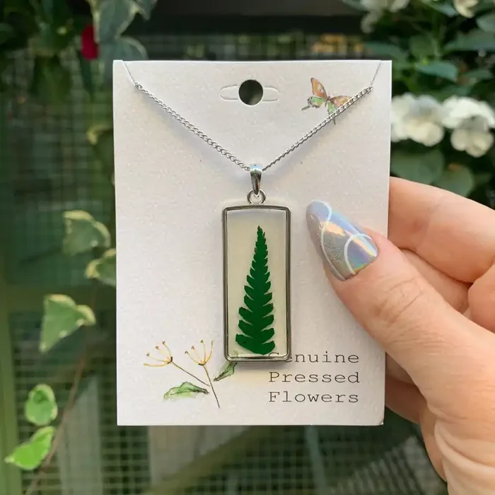 Cottage Floral Dried Fern Necklace Genuine Pressed Fern Pendant Fashion Jewelry