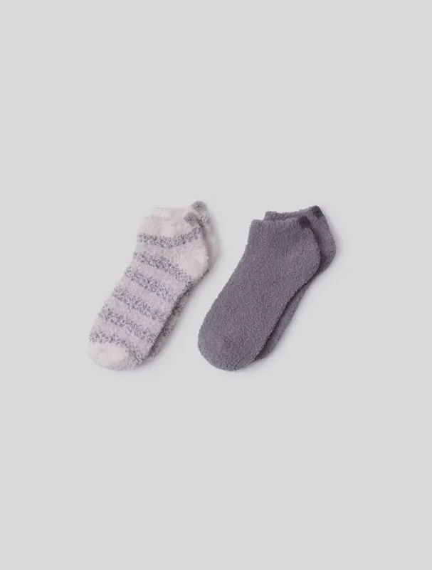 CozyChic® Heathered Stripe Ankle Sock Set – Dove Gray/Multi – Barefoot Dreams