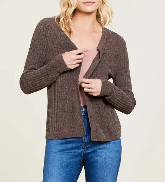 CozyChic Ultra Lite® Ribbed Button Cardigan – Java – Barefoot Dreams