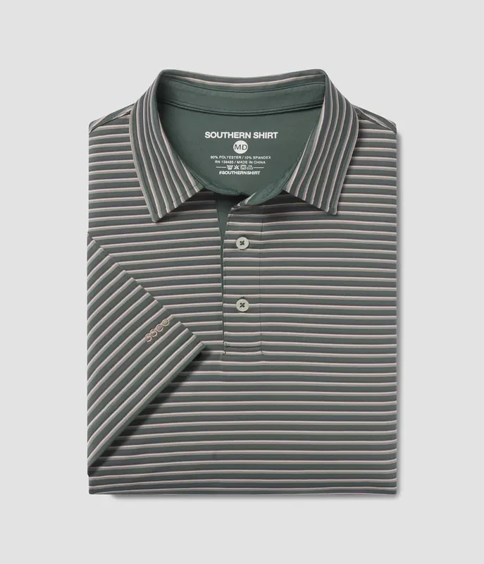 Crestline Stripe Polo – Dark Forest