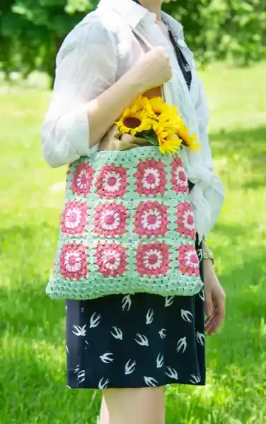 Crochet Knit Granny Square Tote Purse