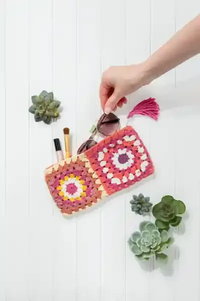 Crochet Knit Striped Zippered Pouches