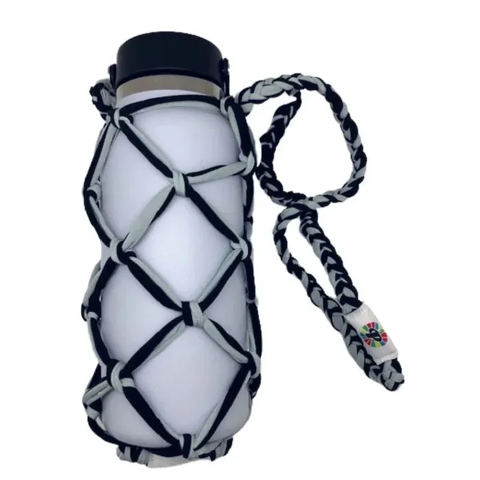 Cross Body Water Bottle Carrier in Black/Perla Hands Free Portable Bottle Holder Drinkware Accessories
