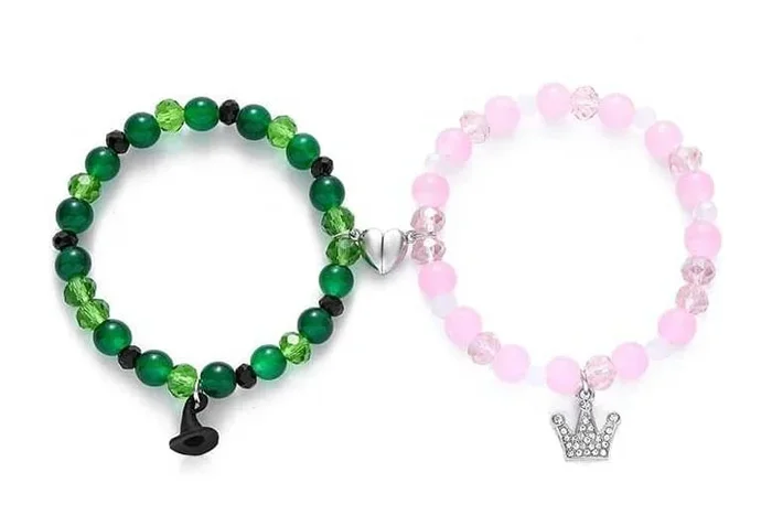 Crystal Charm Bracelet Set – Elphaba & Glinda Inspired, Adjustable 19cm, Cubic Zirconia