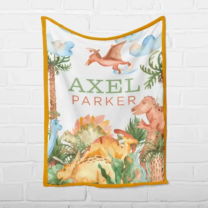 Custom Children‘s Name Blanket • Dinosaur Watercolor