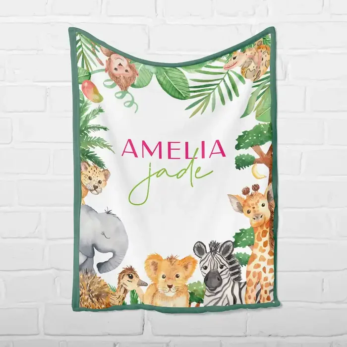 Custom Children‘s Name Blanket • Jungle Watercolor