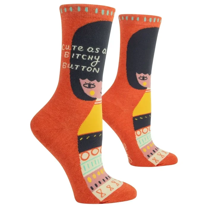 Cute As A Bitchy Button Women‘s Crew Socks BlueQ at GetBullish