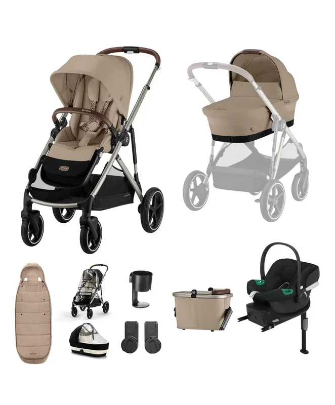 Cybex Gazelle S Pushchair Bundle with Cybex Aton B2 i-Size Car Seat & Base (7 Pieces) – Almond Beige