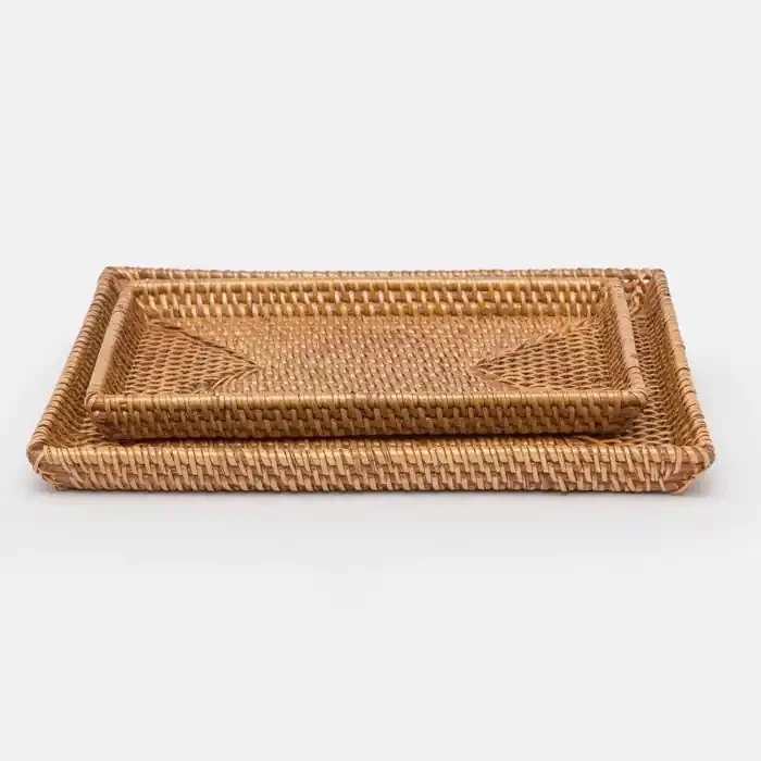 Dalton Brown Rattan Nesting Trays Set/2
