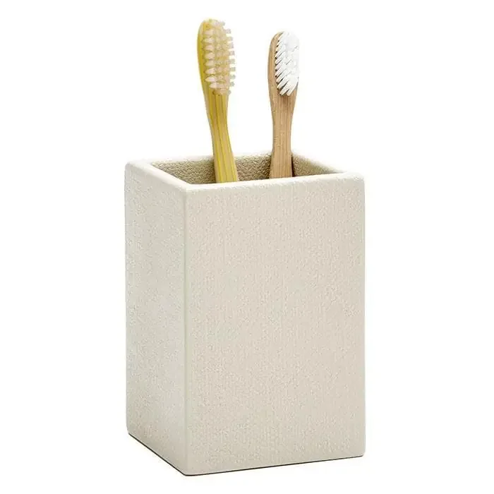 Dannes Faux Belgian Linen Brush Holder (White)
