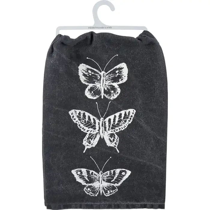 Dark Butterflies Kitchen Towel Cotton Tea Hand Dish Cloth Black Stonewashed 28″ x 28″