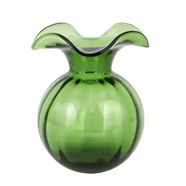 Dark Green Hibiscus Glass Medium Fluted Vase
