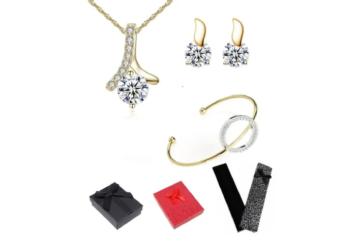 Dazzling Crystal Jewelry Tri-Set: Necklace, Bangle & Earrings