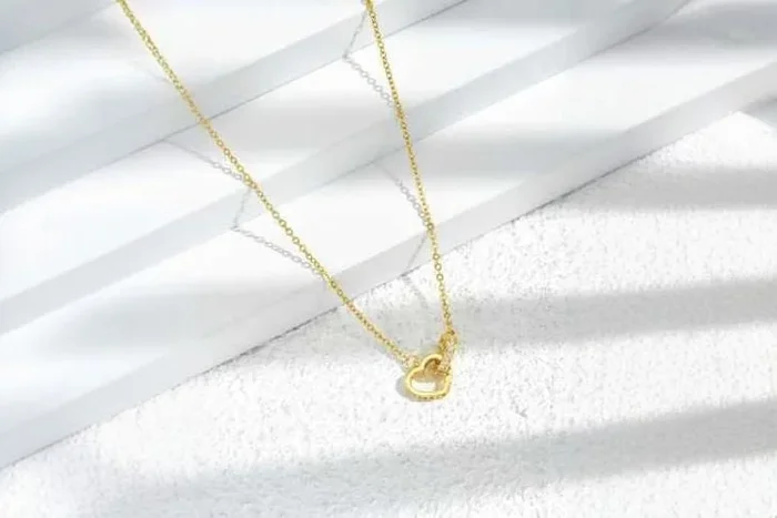 Dazzling Double Heart Gold Crystal Necklace