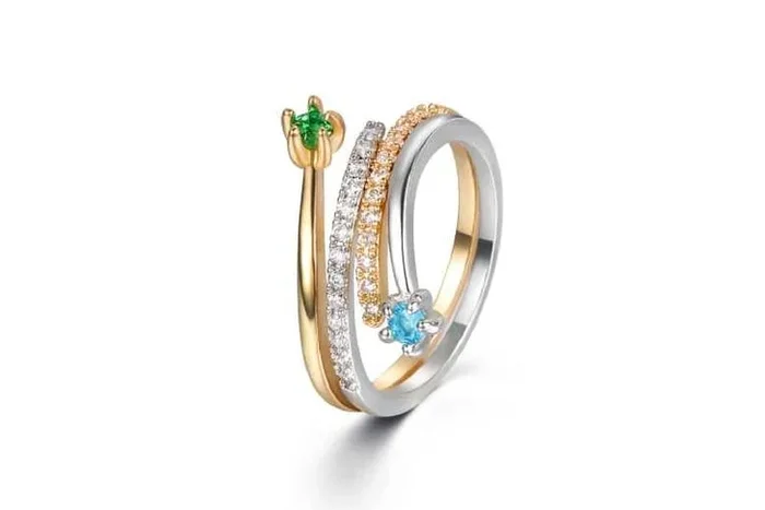 Dazzling Gold & Silver Crystal Open Ring