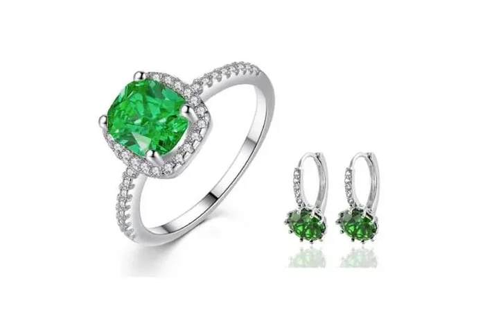 Dazzling Green Crystal Ring & Earrings Set