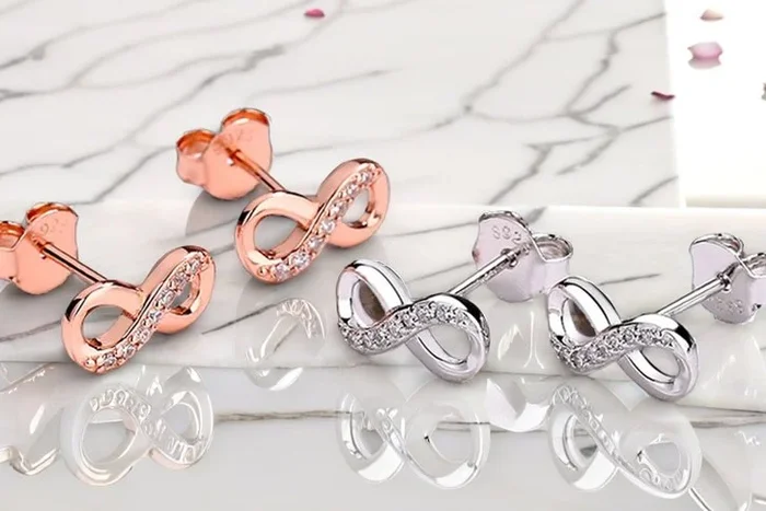 Dazzling Infinity Stud Earrings – Choose Silver, Gold or Rose Gold