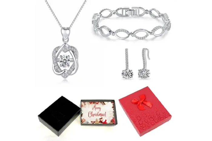Dazzling Jewelry Set: Necklace, Earrings & Bracelet with Festive Box