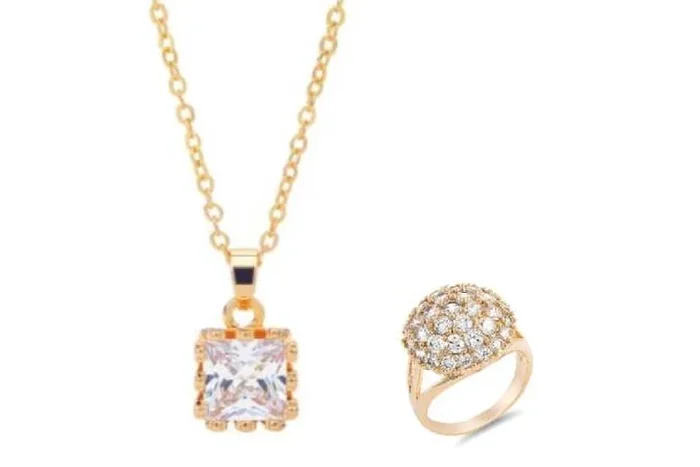 Dazzling Solitaire Crystal Pendant & Radiant Ring Set