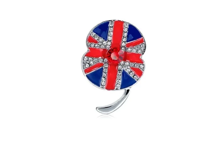 Dazzling Union Jack Crystal Poppy Brooch