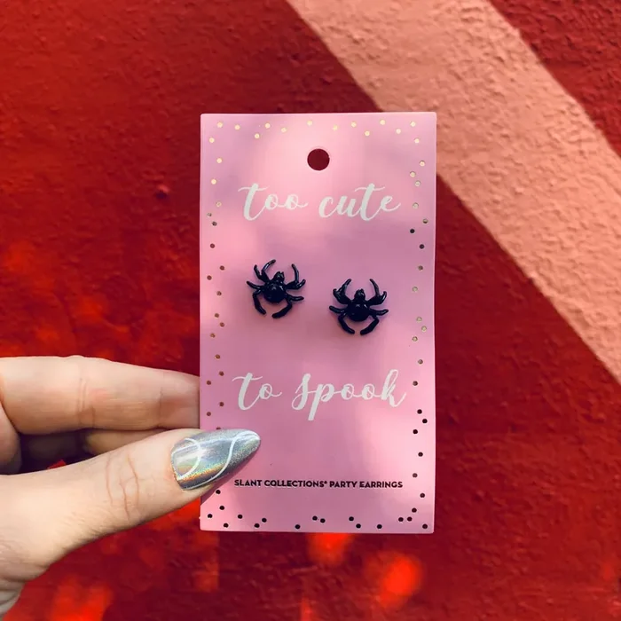 DEAL OF THE DAY Too Cute to Spook Spider Earrings Black Studs for Halloween, Spooky, Goth