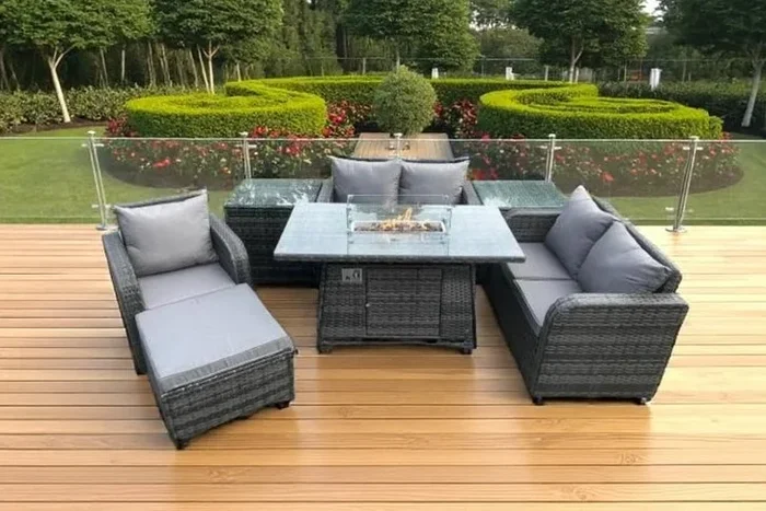 Deluxe 7-Piece Rattan Furniture Set with Stunning Firepit