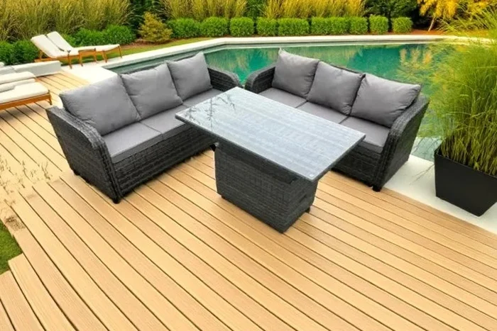 Deluxe Rattan Garden Sofa Set with Versatile Rising Table