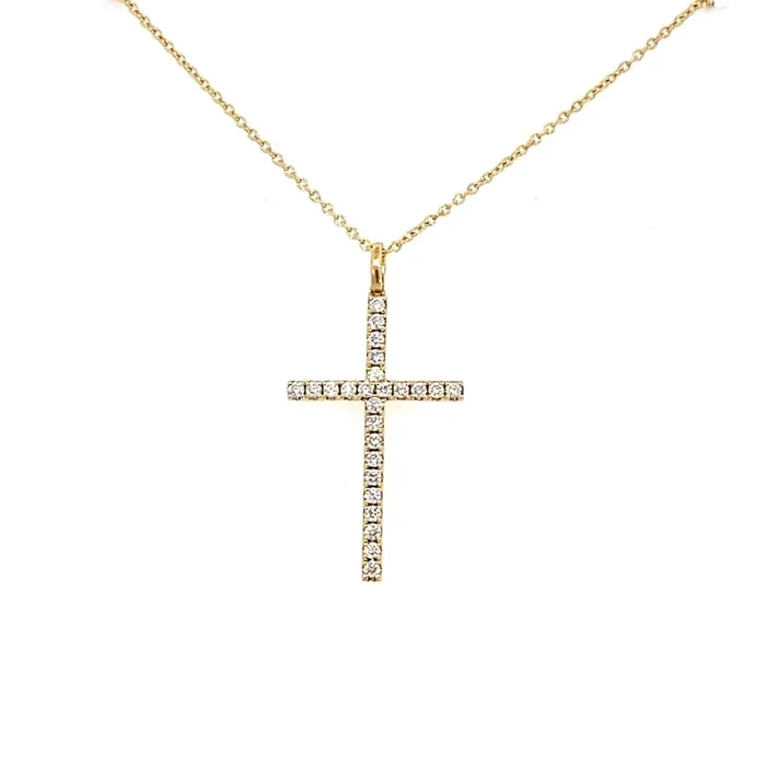 Diamond cross pendant, traditional 25 diamonds=0.35ct 18kt yellow gold